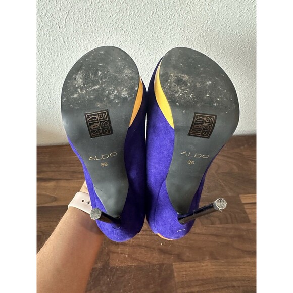 Aldo Deltoro Cobalt Blue Heels Size 6 US 36 Spike Heel Peep Toe Platform Yellow - Picture 8 of 12